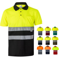 Velilla VL CUPID. Two-tone bird-eye polo shirt (160g/m²) with short sleeves, in polyester (100%) / Red / Yellow