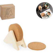 PLYCORK. Plywood stand with 6 cork coasters