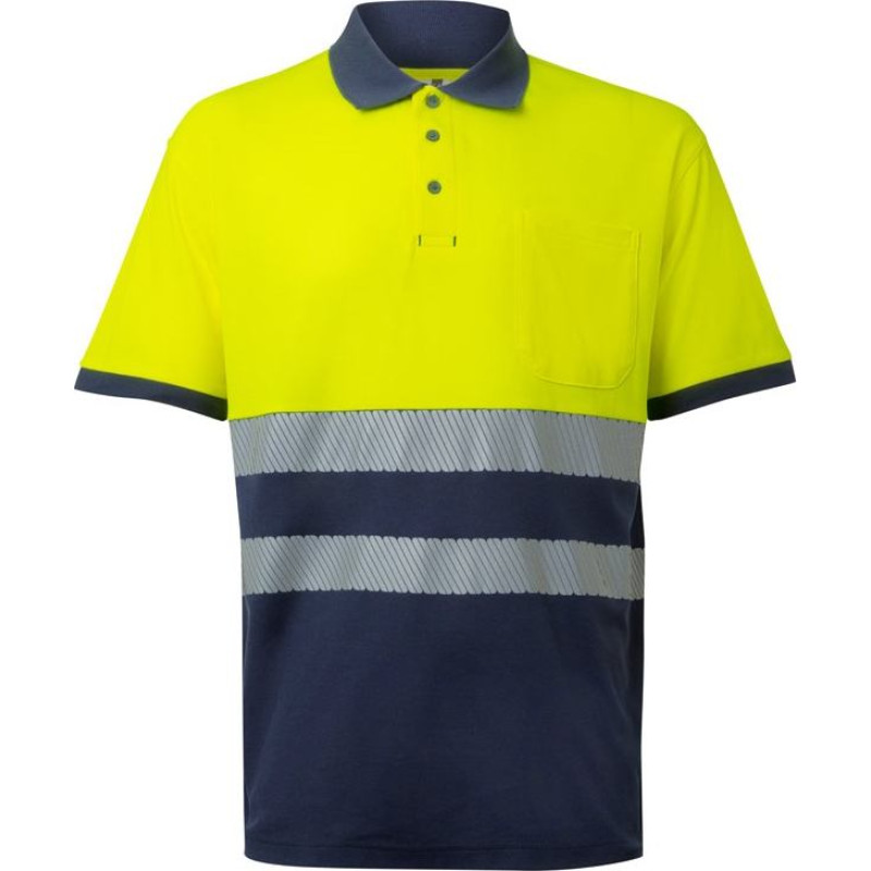 Velilla VL ACHELOUS. Two-tone piqué polo shirt (150g/m²) with short sleeves, in cotton (55%) and polyester (45%)