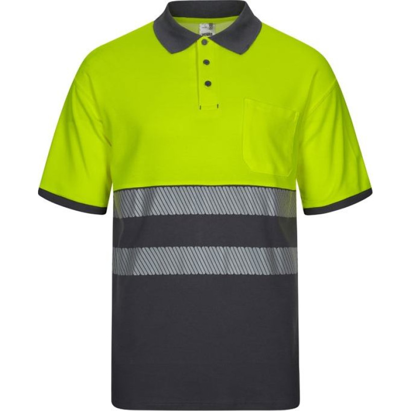Velilla VL ACHELOUS. Two-tone piqué polo shirt (150g/m²) with short sleeves, in cotton (55%) and polyester (45%)
