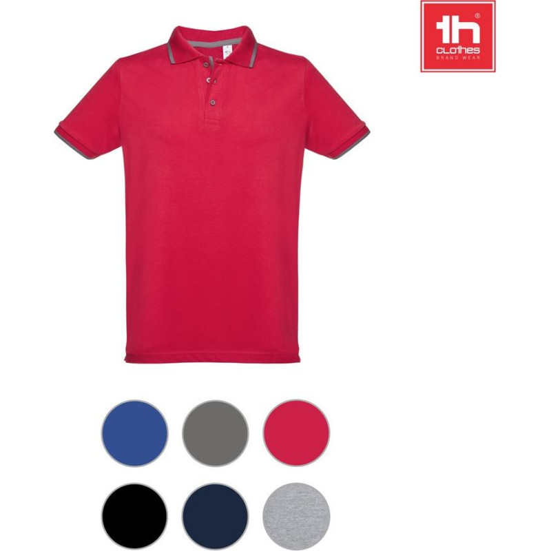 Th Clothes® THC ROME. Men's Polo Shirt with contrast colour trim and buttons