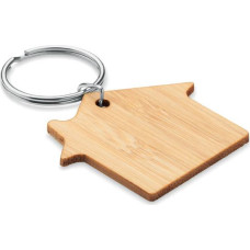 House shaped bamboo key ring