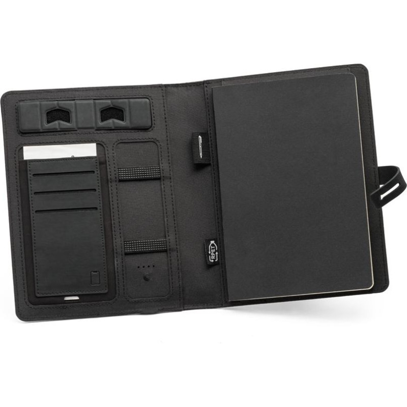 EMERGE A5 FOLDER. A5 folder in 300D recycled polyester (100% rPET) with wireless charger