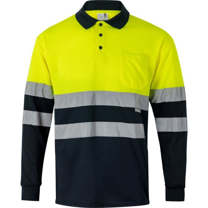 Velilla VL VULCAN LARGE. Two-tone bird-eye polo shirt (160g/m²) with long sleeves, in polyester (100%)